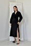 Black Drawstring Crepe Dress