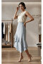 Women's Woven Lined Asymmetrical Layered Ruffle Midi Skirt - Light Blue - 2