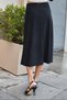 Women's Stretchy Premium Velvet Fabric High Waist Long Below Knee Bell Skirt-Black - 7