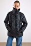 Large Size Short Quilted Coat with Fur Collar Detail Black 6904 - 7