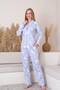 Pajama Set - Floral Patterned Front Buttoned Combed Cotton 2917Uy - 3