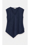 Women's Navy Blue Double-Breasted Collar Sleeveless Asymmetrical Blouse - 4
