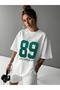 Women's 89 White Printed 100% Organic Cotton Relaxed Fit Round Neck T-Shirt