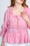 Women's Summer Pink Lace Collar Ruffle and Waist Tulle Lace Detailed Blouse Shirt 70073 - 4