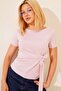 Women's Pink Waist-Tie Basic T-Shirt - 5