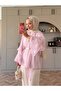 Pink Volan Sleeve Scarf-Lined Chiffon Blouse - 7023 - 3