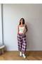 Women's Pink-Multi Lace-Up Plaid Patterned Premium Shalwar Trousers Frv0221-1 - 3