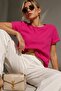Women's Fuchsia Blouse Crew Neck Short Sleeve Basic Blouse Casual Stylish Summer Blouse - 6