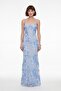 Women's Baby Blue Thin Straps Floral Patterned Long Formal Dress
