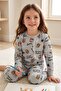 Girl's Christmas Themed Tiger Patterned Long Sleeve Pajama Set - 5