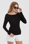 Women's Black Boat Neck Slim Fit Finger-Loop Ultra Soft Flexible Lycra Cotton Basic Body&Blouse - 4
