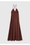 Women's Dark Brown Viscose Blended Back-Tie Beach Dress