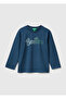 Boy's Navy Blue Long Sleeve T-Shirt with Front Print