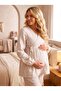 New Season Light Beige Muslin Fabric Double-Breasted Tie-Up Special Design Long Sleeve 100% Cotton Maternity Pajama Set with Nursing Feature - 2