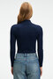Calida women's Mock Neck Corded Fabric look Slim Fit knitwear navy blue sweater - 7