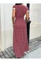 Women's Short Sleeve Deep V Neck Lace Detailed Floral Patterned Long Single Jersey Dress - 4