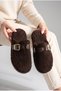 Plush House Slippers Women's Gold Buckle Teddy Soft Non-Sound Lightweight Sole Winter Slippers