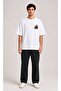 White Oversize Minimal Turtle Print Design T-Shirt