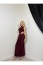 Women's Cut Out Detailed High Neck Sleeveless Gathered Long Evening Dress