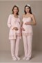 Women's Powder Thin Strap Lace Maternity Pajama Set with Dressing Gown