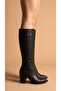 Women's High Heeled Leather Look Long Boots - 3