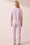 Lilac Cat Patterned Cotton Ribbed Camisole Knitted Pajama Set 26120402 - 3
