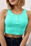 Women's Camisole Ribbed Stretch Fabric Snap Fastener Crew Neck Sleeveless Basic Crop Tank Top - 2