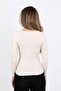 Women's Ivory Long Sleeve Ribbed Buttoned Basic Knitted Blouse - H6162 - 5
