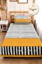 Yellow Striped Geometric Youth Room Single Pique Set - Black 160X220 cm Quilted Bedspread