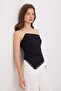 Siyah Fitted/Vücuda Oturan Straplez Kolsuz Dantel Detaylı Crop/Kısa Krep Örme Bluz TWOSS26BZ00822 - 2