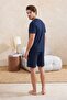 Navy Blue Regular Coffee Themed Summer Knitted Pajama Set Tmnss26Pt00056 - 4