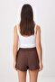 Brown Plain High Waist Tube Leg Short Soft Touch Knitted Shorts & Bermuda Twoss26Sr00227 - 4