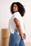 Beyaz Yanları Bağlamalı Dantel Detaylı Kısa/Crop Örme Büyük Beden T-shirt TBBSS26BF00068 - 4
