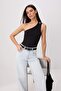 Black Body-Fitting Asymmetric Collar Sleeveless Snap-Fit Ribbed Stretchy Knitted Bodysuit Twoss26Bd00032 - 2