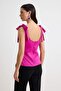 Pembe Kalp Yaka Kolsuz Dokuma Saten Party Bluz TPRSS26BZ00057 - 4