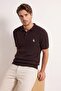 Kahverengi Regular/Normal Kesim Nakışlı Dokulu Triko Polo Yaka T-shirt TMNAW27PO00004