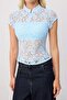 Bebe Mavisi Düz Fitted Dik Yaka Standart Kol Kısa Dantel Örme Bluz TWOSS26BZ01023 - 3