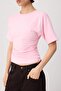 Light Pink Fitted Crew Neck Short Drawstring Cotton Stretch Knitted T-Shirt Twoss26Ts00052 - 3