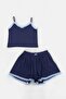 Lacivert Dantel Detaylı Etek Görünümlü Şort Örme Pijama Takımı THMSS26PT00147 - 4