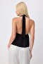 Siyah Düz Fitted Boyundan Bağlamalı Kolsuz Büzgülü Soft Touch Örme Bluz TWOSS26BZ00787 - 4