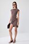 Kahverengi Düz Bodycon Bisiklet Yaka Reglan Kol Süper Mini Modal Örme Elbise TWOSS26EL01181
