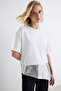 Ecru Cotton Skirt Hem Sequin Detailed Regular Crew Neck Low Sleeve Knitted T-Shirt Twoaw27Ts00009