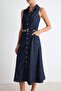 Koyu Mavi Halter Yaka Kolsuz Midi Denim Elbise TWOAW27EL00032 - 3
