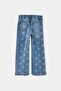 Mavi Kız Çocuk Pamuklu Esnek Kumaşlı Puantiyeli Wide Leg/Geniş Paça Jean Pantolon TKDAW27JE00006 - 5