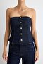 Koyu Mavi Düğme Detaylı Straplez Peplum Denim Bluz TWOAW27BZ00036 - 7
