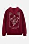 Bordo Oversize/Geniş Kesim Kapüşonlu Baskılı İçi Polar/Sıcak Tutan Sweatshirt TMNAW24SW00100 - 6