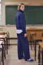 Teen Lacivert Nakışlı Dik Yaka Fermuarlı Wideleg/Geniş Paça Örme Eşofman Takımı TWOAW26AU00081 - 5