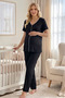 New Season Black Maternity Summer Pajama Set with Full Buttons and Short Sleeves, 100% Cotton Pajama Set - 3