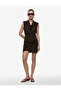 Viscose Blend Draped Sleeveless Notched Collar Mini Dress - 2