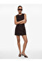 Viscose Blend Sleeveless Crew Neck Mini Dress with Stitching Detail